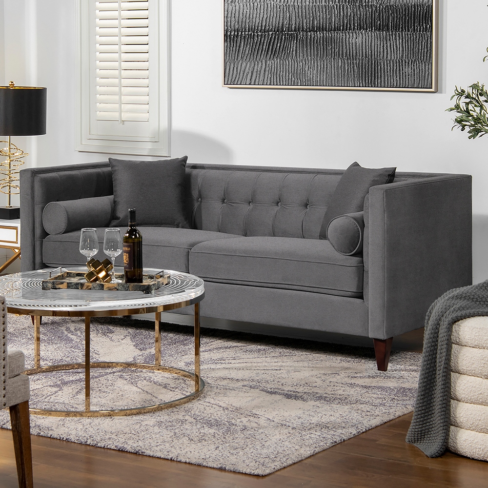Granger dark gray motion outlet faux leather sofa