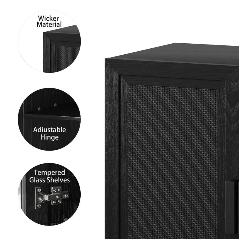 Modular Sideboard Cabinet with Storage Buffet Cabinet with Rattan Doors for Living Room Kitchen Dining Room Entryway