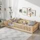 Twin/Full/Queen size Floor Platform Bed with Fence and Door for Kids, Toddlers - Natural - Twin