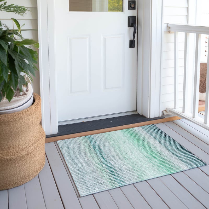 Machine Washable Indoor/ Outdoor Contemporary Stripes Chantille Rug - Turquoise - 1'8" x 2'6"