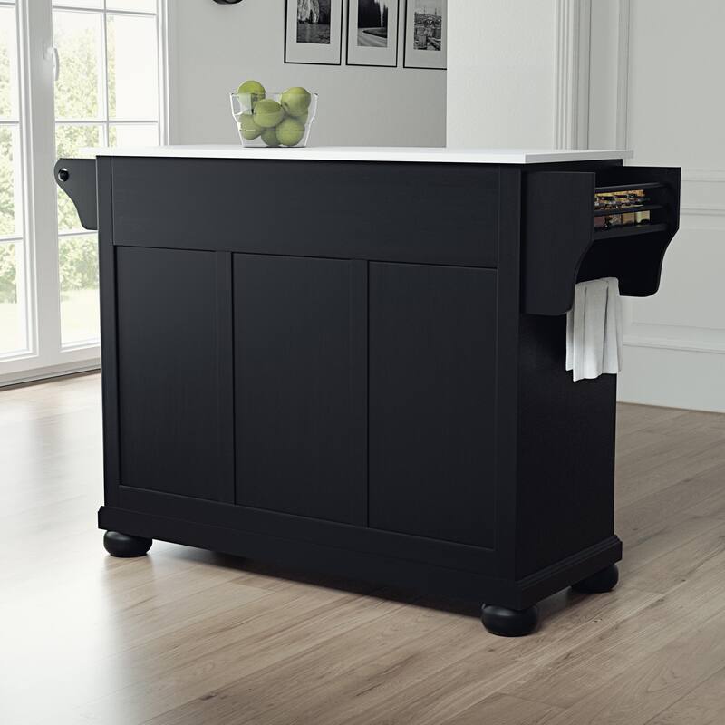 Kitchen Island with Storage & Granite Top - Portable Kitchen Cart, Modern Design, Black/White