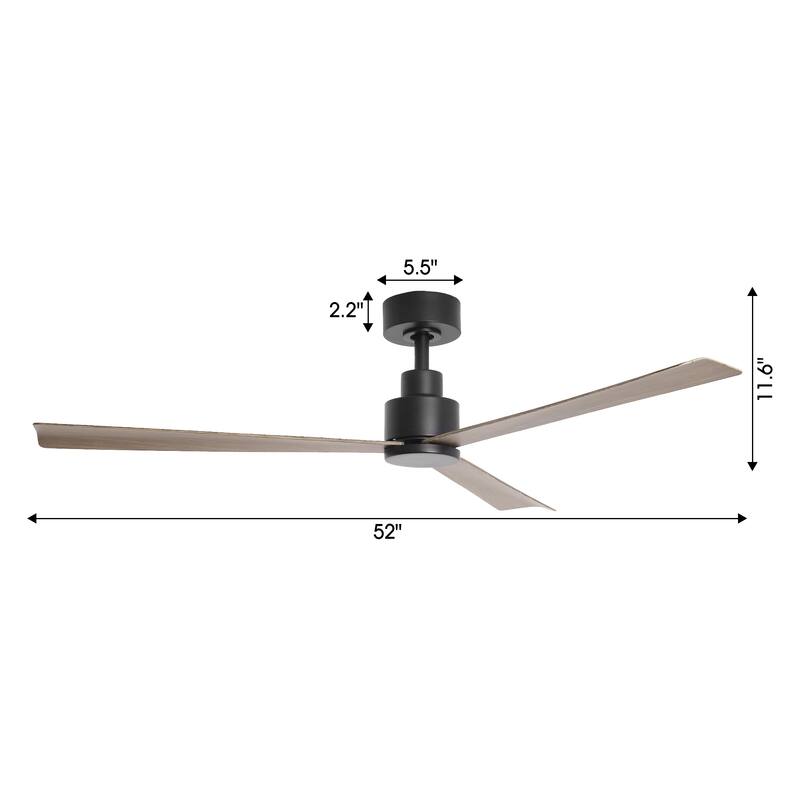 52 in. Matte Black Industrial Reversible DC Motor Ceiling Fan - 52" L x 52" W x 11.6" H