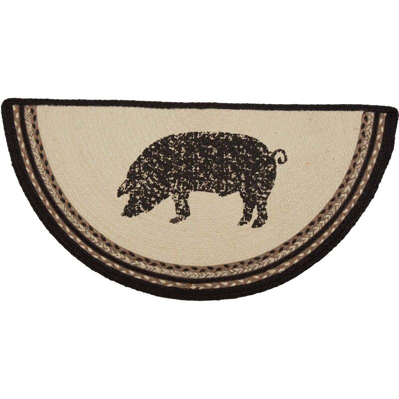 Sawyer Mill Charcoal Pig Jute Rug Half Circle w/ Pad 16.5x33