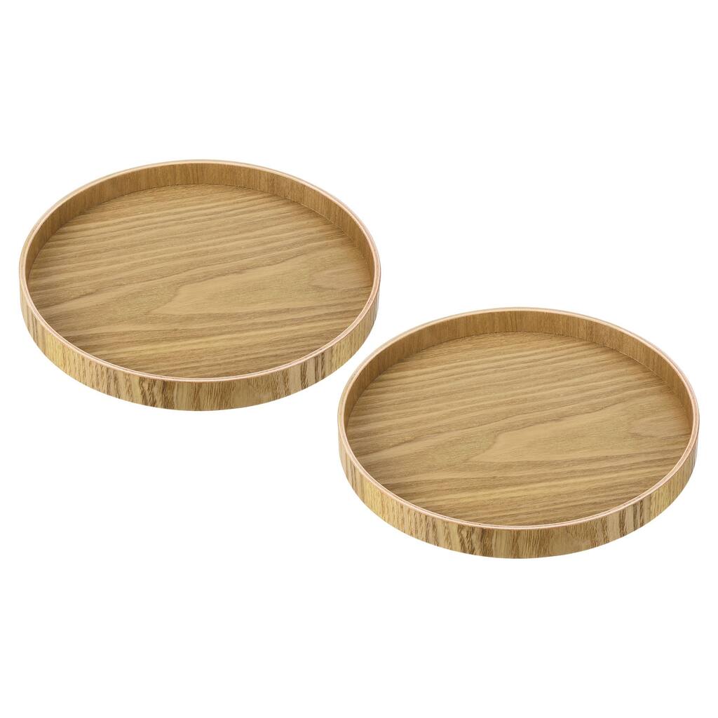 2pcs 8" Wood Serving Tray Round Decorative Platter Home Kitchen Table