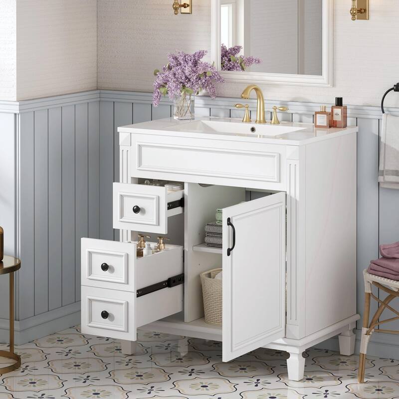 30" Bathroom Vanity with Ceramic Sink - Compact Bathroom Sink Cabinet