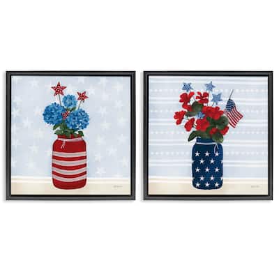 Stupell Patriotic Stripes & Stars Florals Framed Floater Canvas Wall Art Design By Yvette St. Amant (Set of 2)
