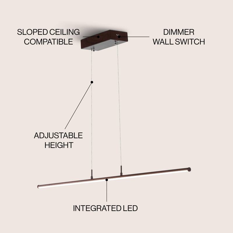 Ali 39.5" Dimmable Adjustable Integrated LED Metal Linear Pendant, by JONATHAN Y