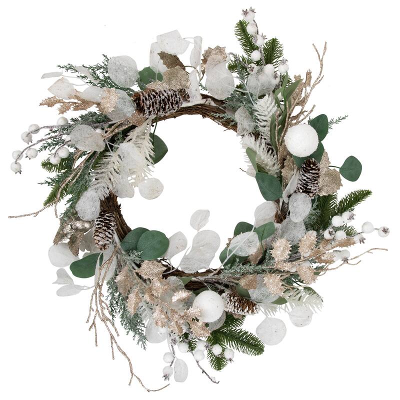 Sage Green and White Artificial Christmas Wreath, 24-Inch, Unlit