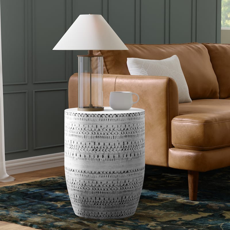 WYNDENHALL Jean 15" Wide Tribal Pattern Metal Accent Table & Assembled - 15"w x 15" d x 20" h - Antique Silver