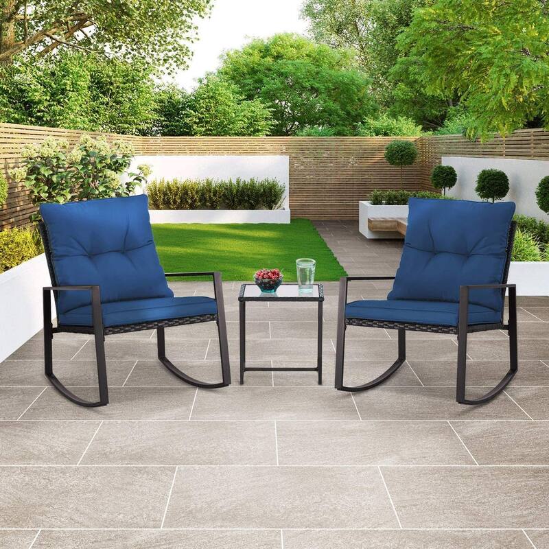 SUNCROWN Outdoor 3-piece Rocking Wicker Bistro Set - Blue