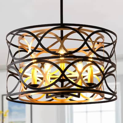 CurveCurio 20" Elegant Black Metal 5-Light Chandelier with Adjustable 40" Hanging Chain for Dining and Living Rooms