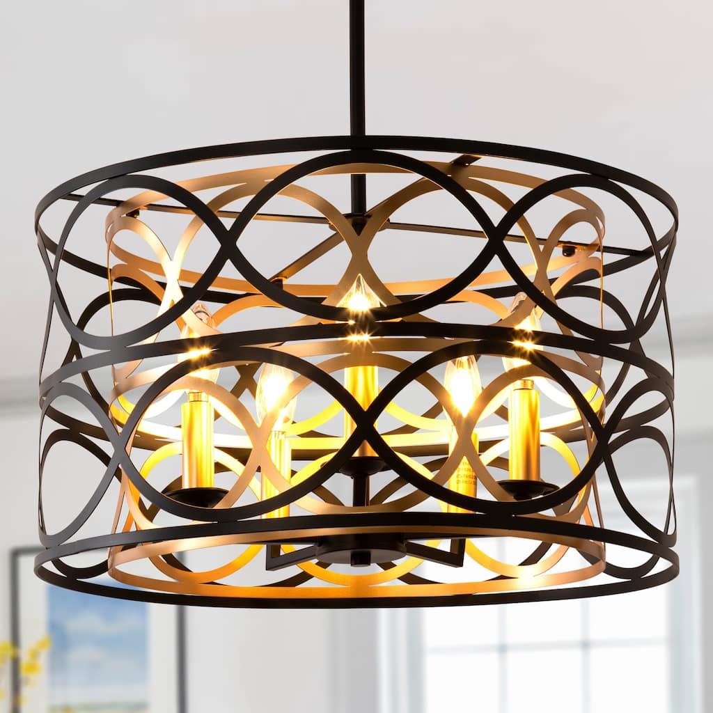 CurveCurio 20" Elegant Black Metal 5-Light Chandelier with Adjustable 40" Hanging Chain for Dining and Living Rooms