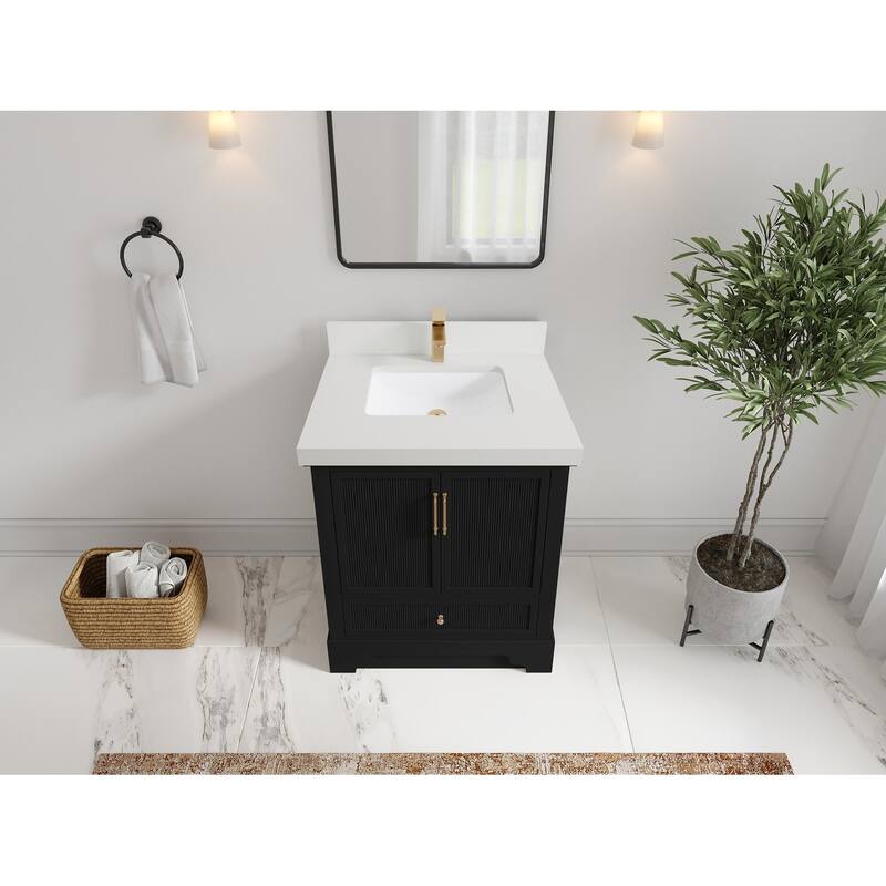 Willow Collections 30 in. W x 22 in. D Alys Single Sink Bathroom Vanity with Countertop - 2"White Quartz - Black