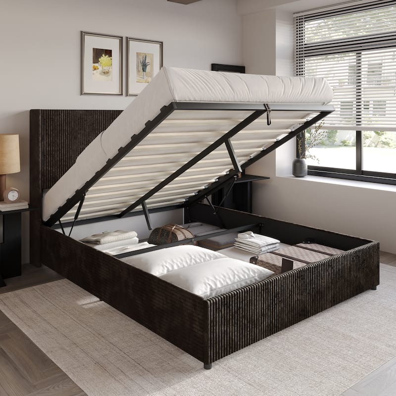 CraftPorch Luxury Wingback Platform Lift Up Storage Bed