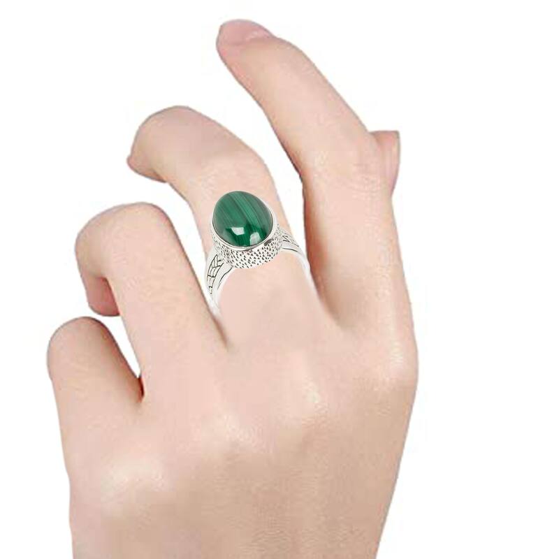 925 Sterling Silver Malachite Solitaire Ring