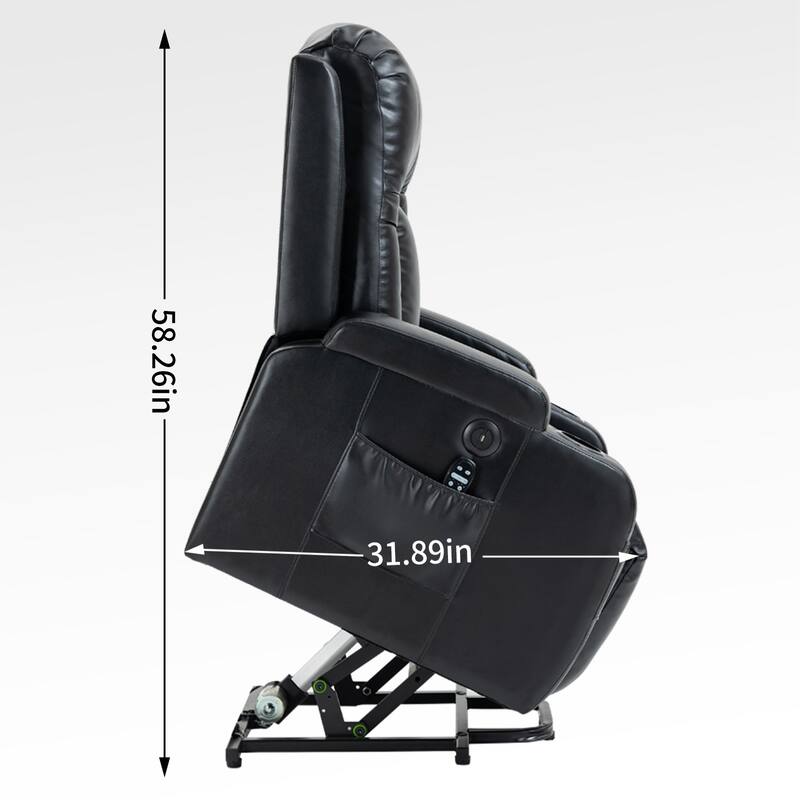 Black Power Lift Recliner with Massage, Lumbar Heat, USB, and Cup Holders