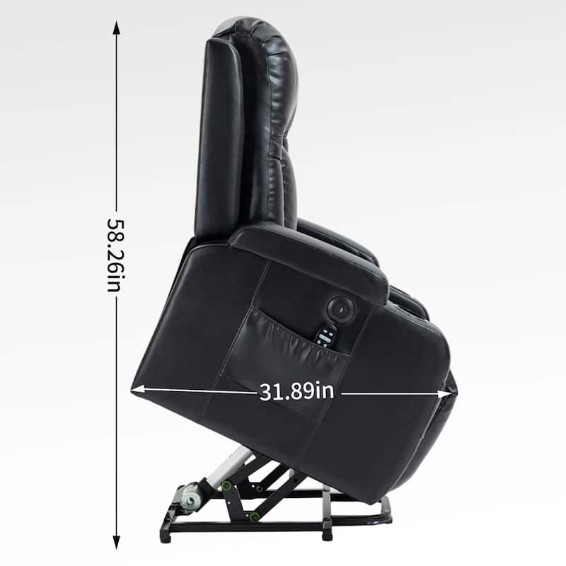 Black Power Lift Recliner with Vibration Massage, Lumbar Heat, USB Port, and Cup Holders for Senior Comfort