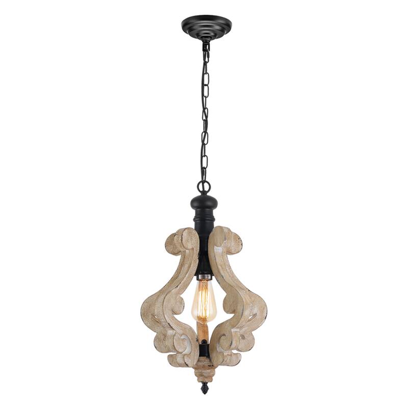 Starsky 1-Light Rustic Wood Ceiling Light Farmhouse Lantern Pendant