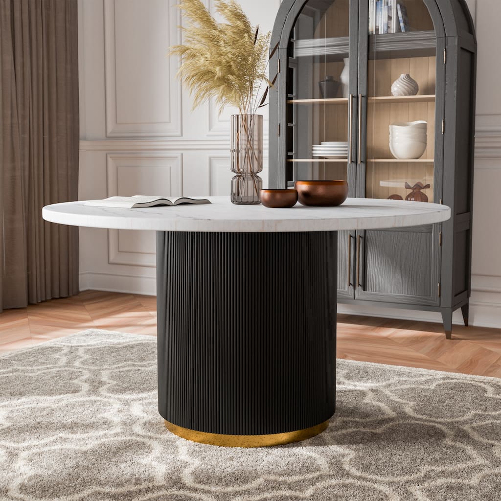 Furniture of America Torin Modern Black and White 54-inch Marble Round Dining Table