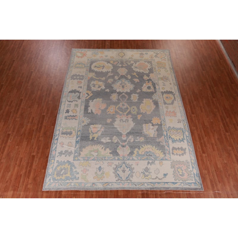 Hand Knotted Oriental 100% Wool Carpet Transitional All-Over Greys & Charcoal Oushak Area Rug - 13' 9'' X 10' 0''