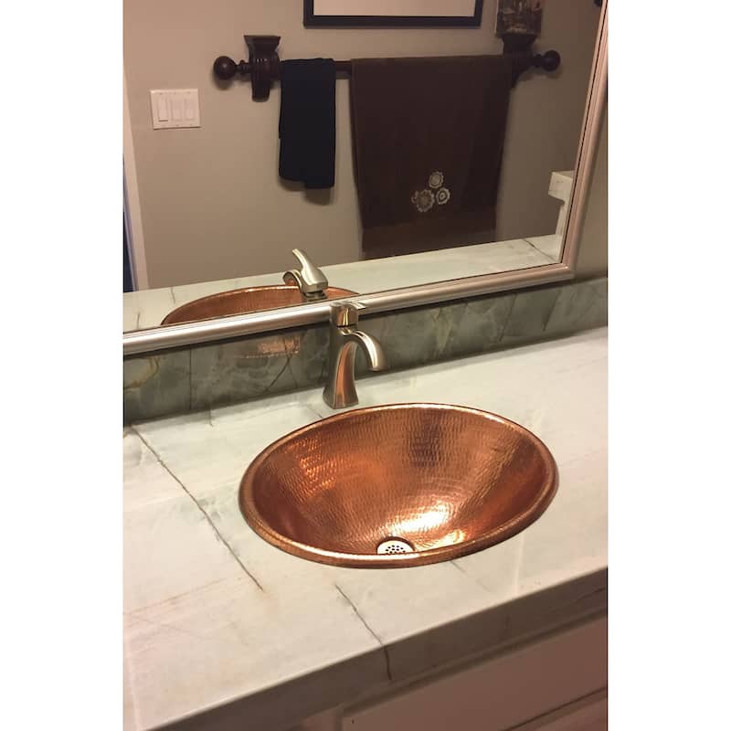 19-in Oval Self Rimming Hammered Copper Bathroom Sink in Polished Copper (LO19RPC)