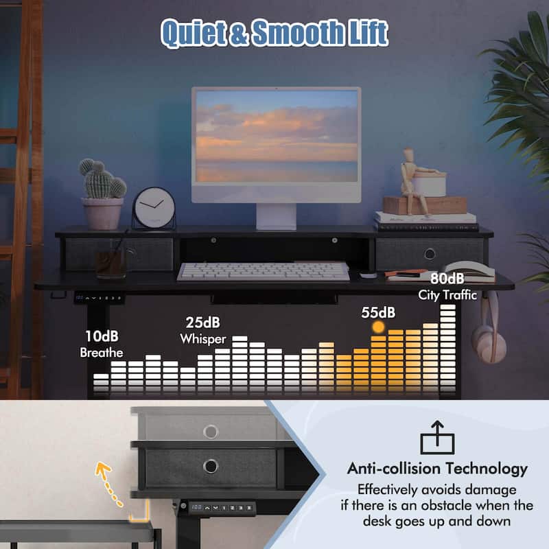Costway 48"x 24" Electric Standing Desk with 2 Drawers Monitor Stand - See Details