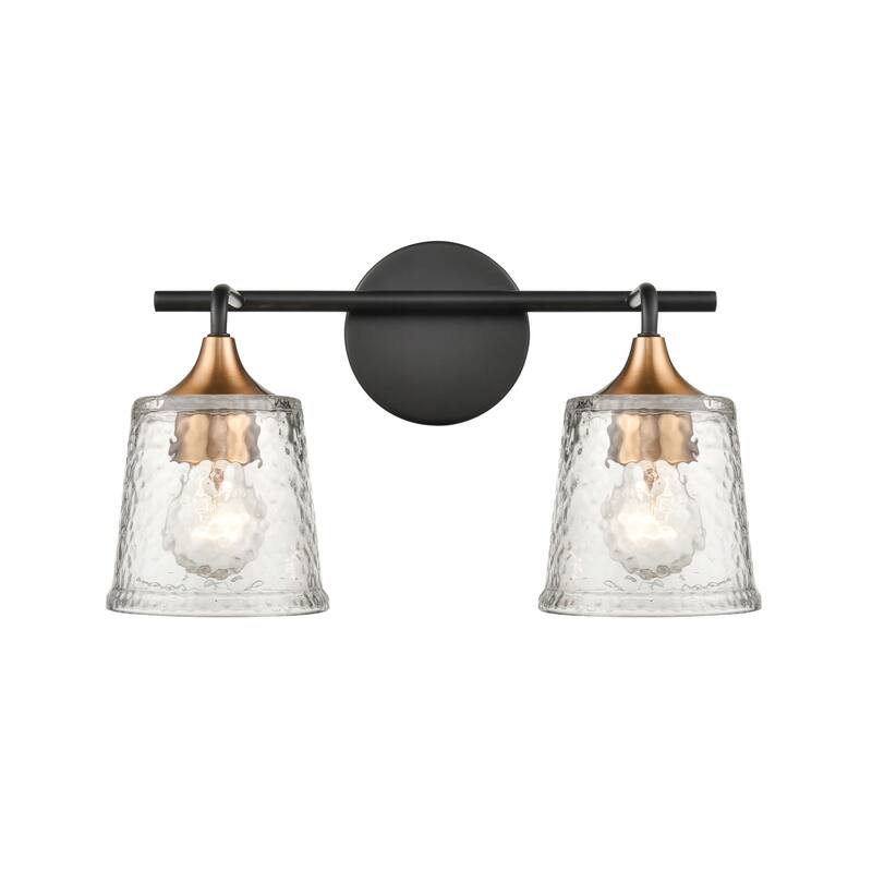 Elk Home Hamy Matte Black With Hammered Glass Vanity Light - 15''