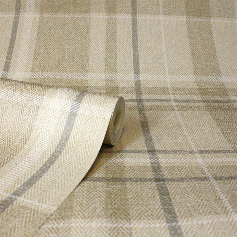 Fine Decor Harris Light Brown Plaid Chevron Wallpaper