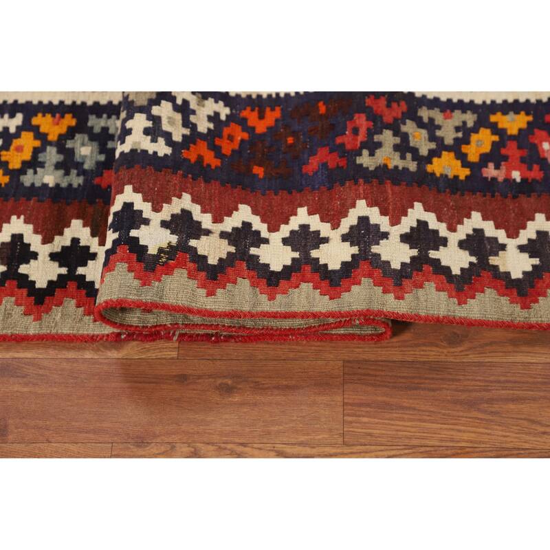 Vegetable Dye Kilim Qashqai Persian Vintage Rug Hand-Woven Wool Carpet - 5'1"x 8'8"