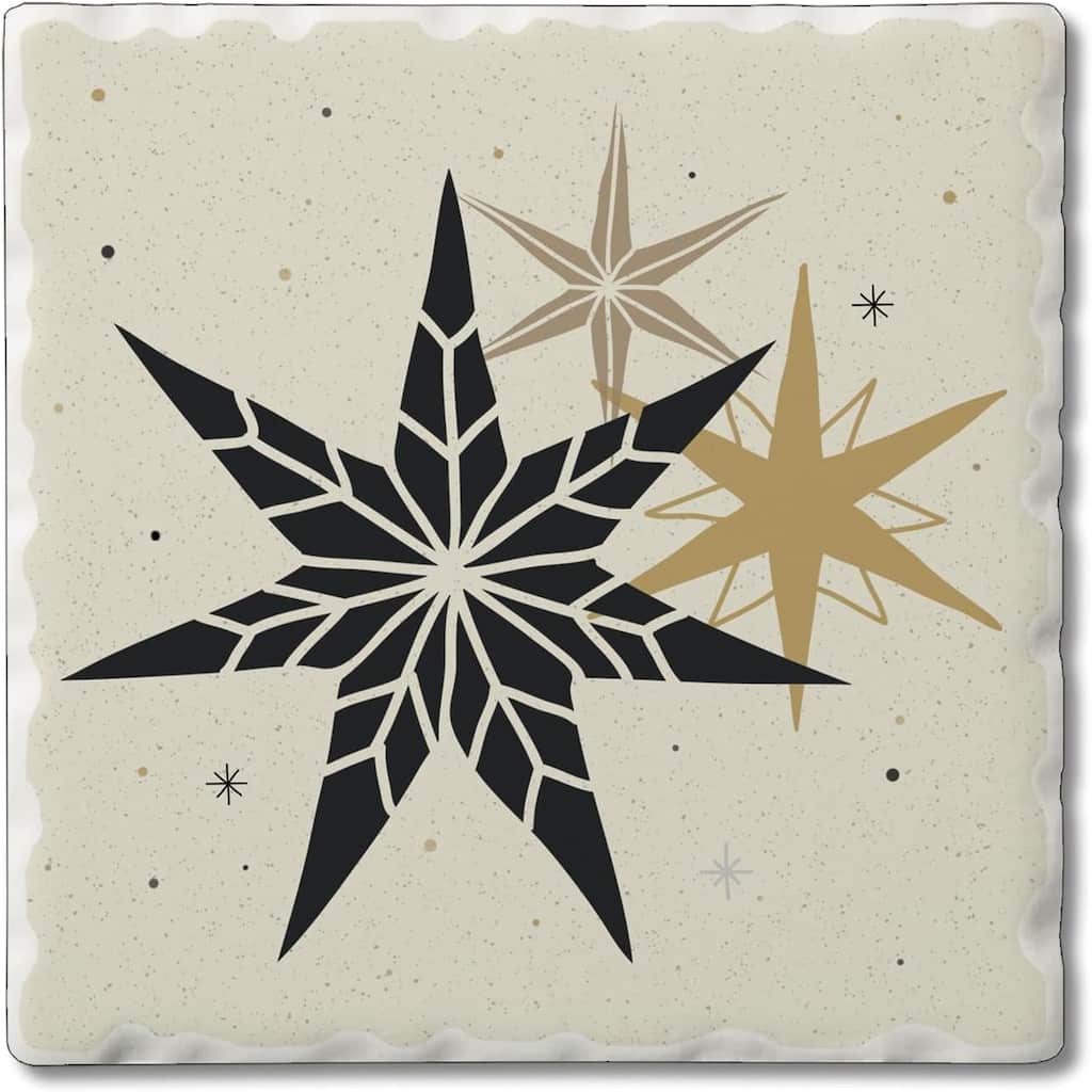 Chrismtas Stars 4 pack Absorbent Stone Coaster with Protective Cork Backing Made in The USA 4" Square, Easily Wipes Clean
