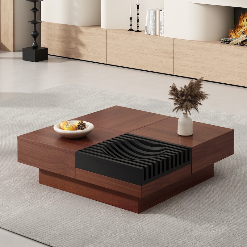 Acacia Wood Storage Coffee Table ,Brown & Black Color