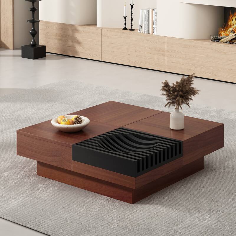 Wood Coffee Table Office Table with Smart Storage Compartments, Accent Table Dining Table with Drawers