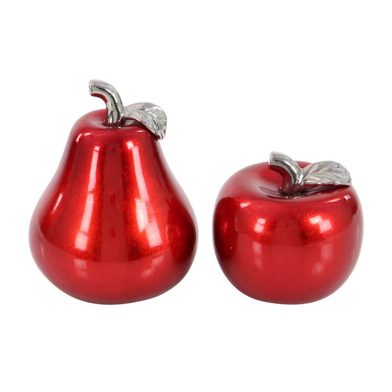 Copper Grove Kitty Red Ceramic Pear and Apple (Set of 2)
