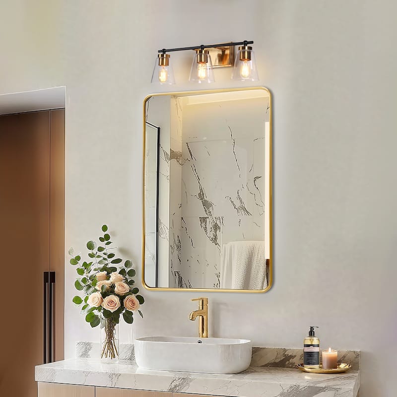Modern 3/4-Light Black Gold Bathroom Vanity Lights Cone Glass Wall Sconce