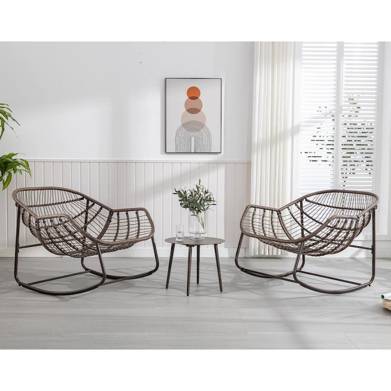 Patio Wicker Indoor & Outdoor Rocking Chair with Cushion