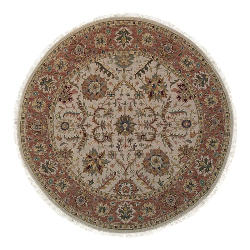 Ivory Hand Knotted Wool Classic Indo Soumak Rug, 8' Round, plush elegant accent rug - L