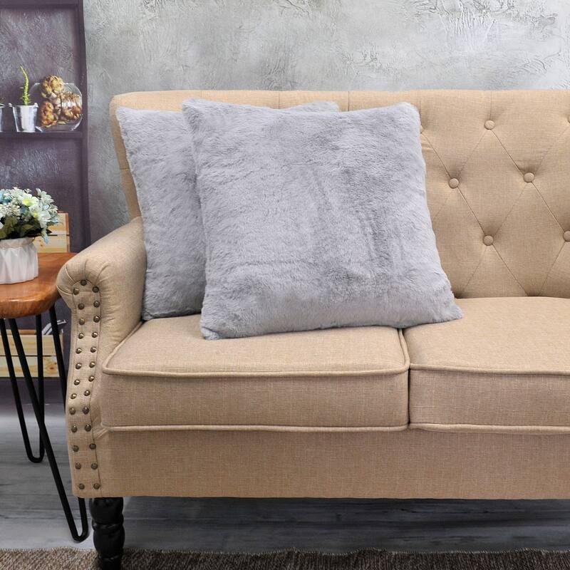 Solid Light Fauxfur Square Pillow Covers set of 2, NO INSERT