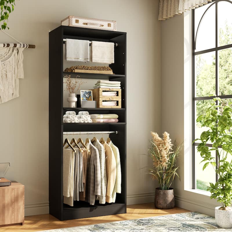 Cimly 25'' W Closet Organizer System with 2 Hanging Rods and DIY Shelves for Walk-in and Reach-in Closet - Black - Set of 1