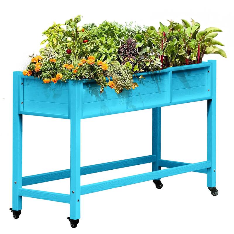 Moasis Raised Garden Bed Wood Mobile Elevated Planter Box Stand With Lockable Wheel
