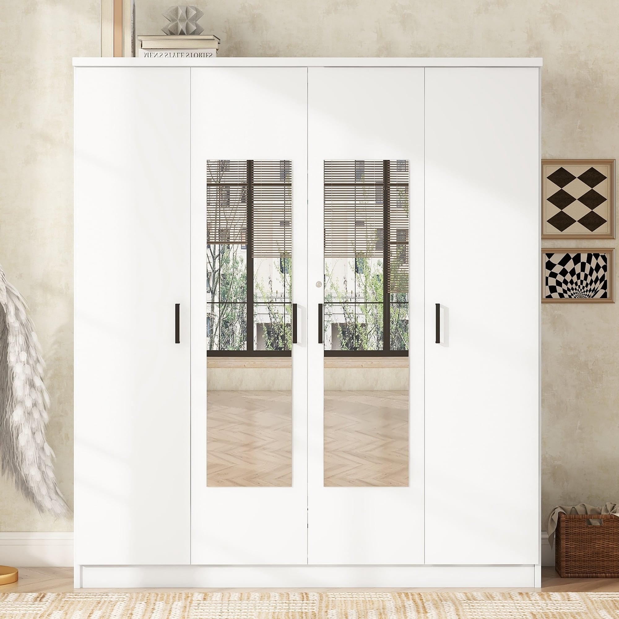 Sleek and Timeless Design 3 Door Armoire Wardrobe with shelves and Built in Dressing Mirror For Storage Bed Bath Beyond 41522475
