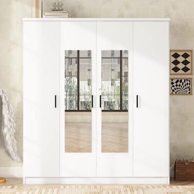 Double Mirrored Door Wardrobe Big Storage Armoires with Drawer