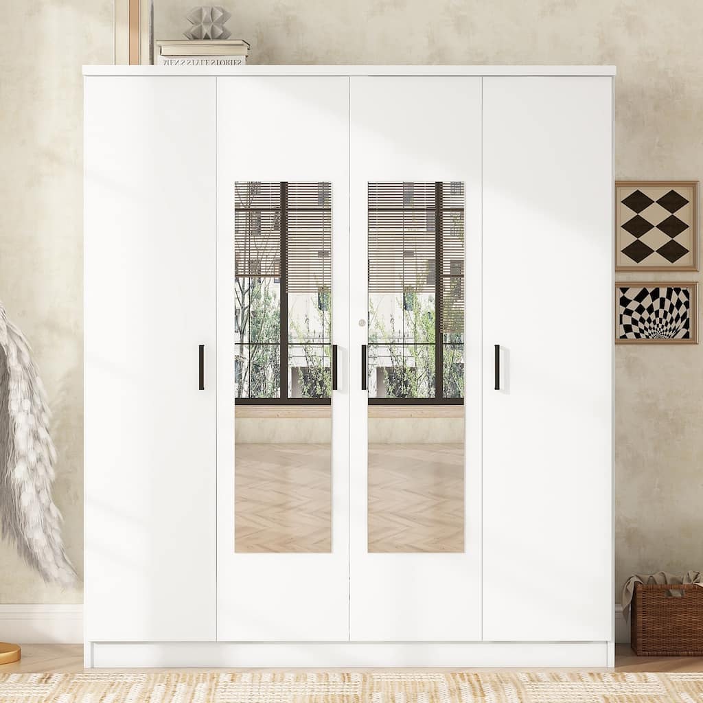 Double Mirrored Door Wardrobe Big Storage Armoires with Drawer