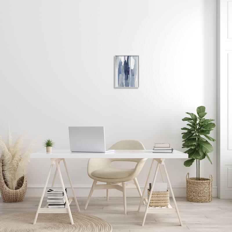 Stupell Layers of Blue and White Abstract Movements Framed Wall Art