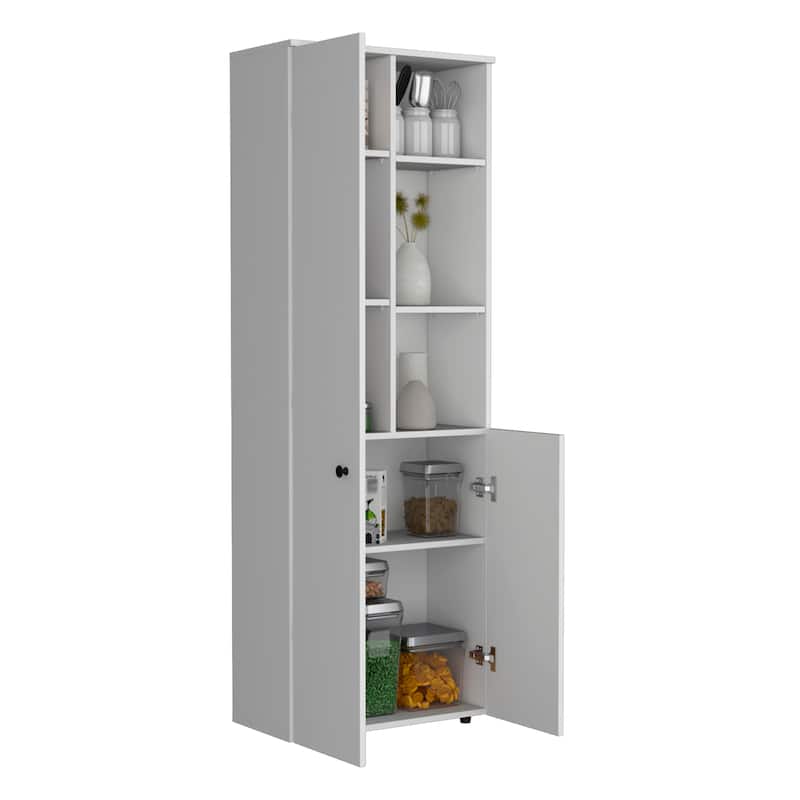67-Inch High Storage Cabinet Kitchen Pantry With Three Doors and Three Exterior Shelves