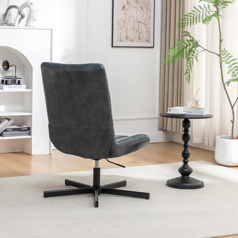 Faux Leather Tufted Swivel Accent Chair, Adjustable Height