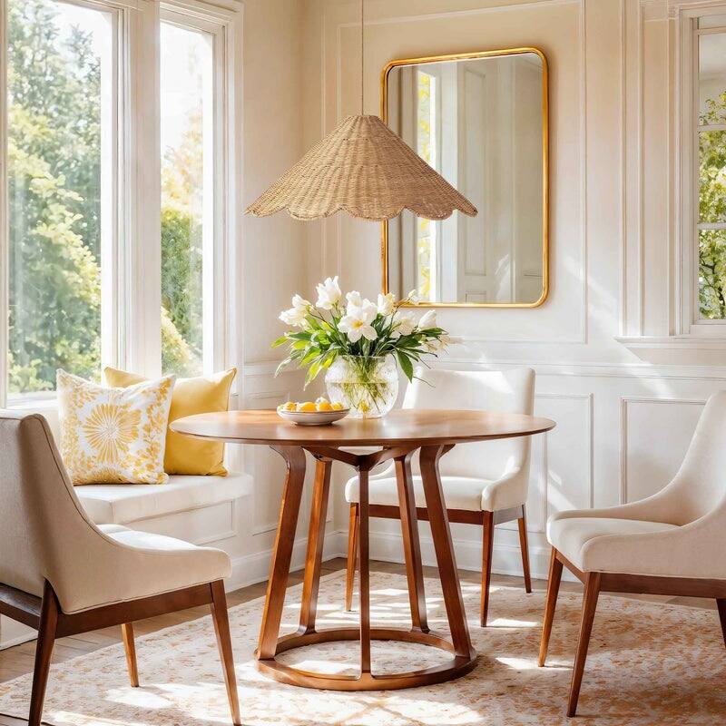 Daisy Rattan Pendant Light - Natural Large Cone 1-Light Handwoven Light Fixture For Modern, Coastal, Farmhouse, Boho Room Décor