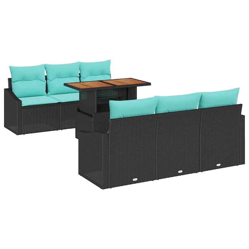 vidaXL 7 Piece Garden Sofa Set with Cushions Black Poly Rattan - 70.1×24.4×27.2