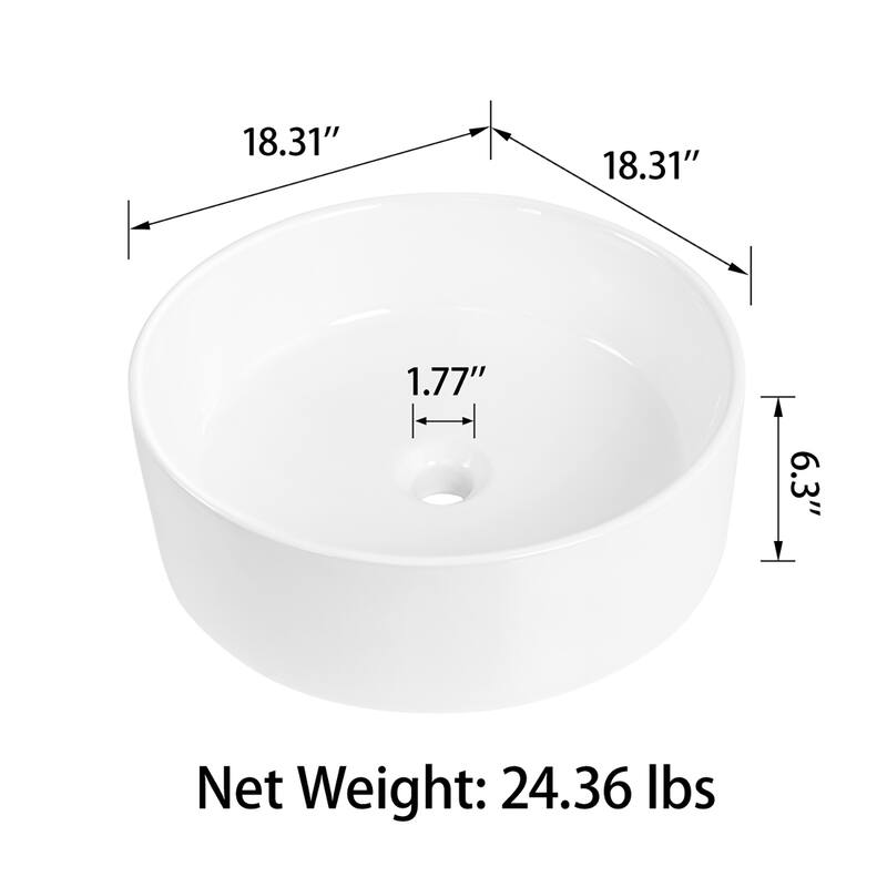 Sinber White Ceramic Countertop Bathroom Vanity Vessel Sink