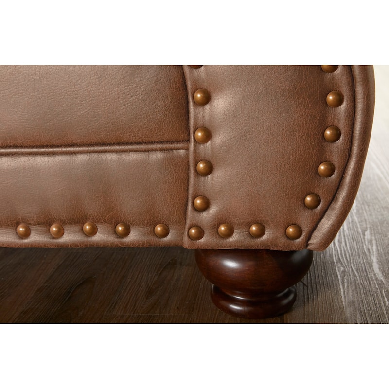 Roundhill Furniture Leinster Brown Fabric Nailhead Trim Sofa and Loveseat