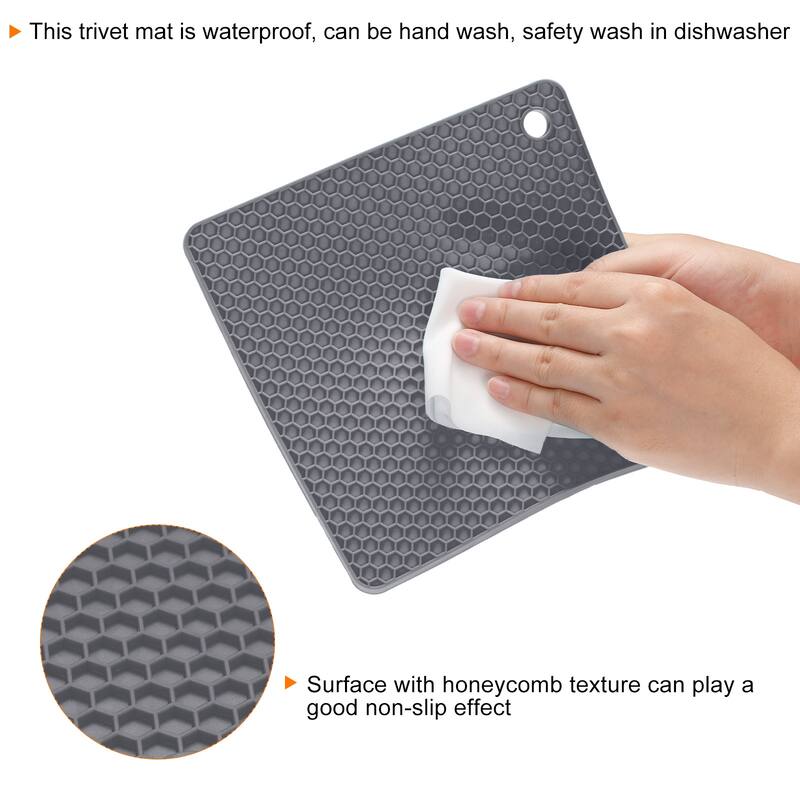 Silicone Trivet Mats 2pcs, Square Hot Pan Pads Hot Pot Holder -Deep Gray - Deep Gray